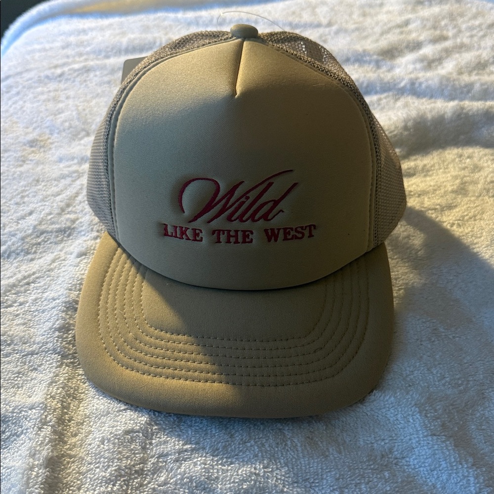 Tan Trucker Hat with Red Embroidery